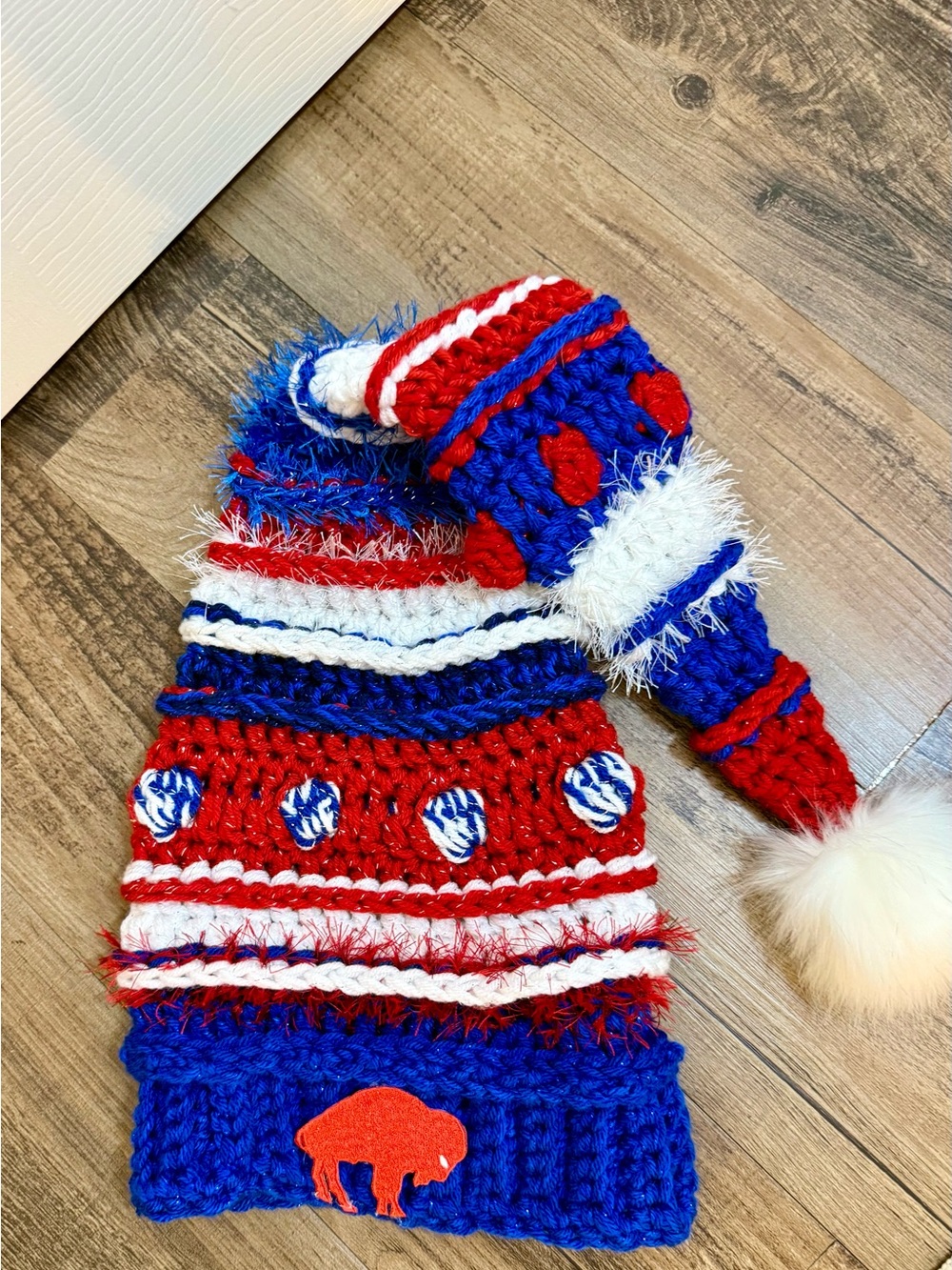 Buffalo Red, White & Blue adult Pom Pom whimsical Hat